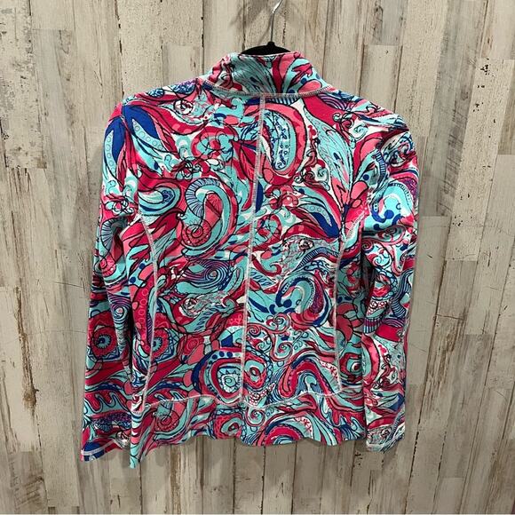 T by Talbots Pink Blue Swirl Full Zip Activewear Jacket Petite - Picture 5 of 6